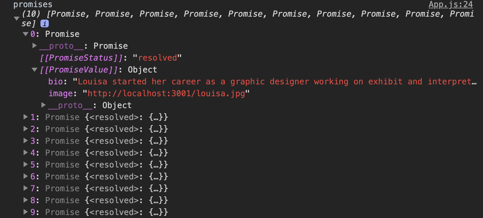 console.log of Promises